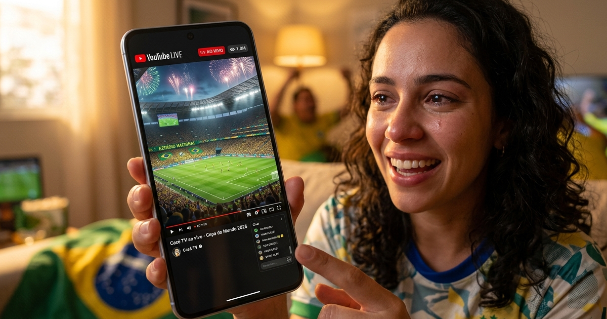 Como Assistir a Copa do Mundo 2026 de Graça pelo Celular 2 Cazé TV no YouTube transmitindo Copa do Mundo 2026 ao vivo de graça