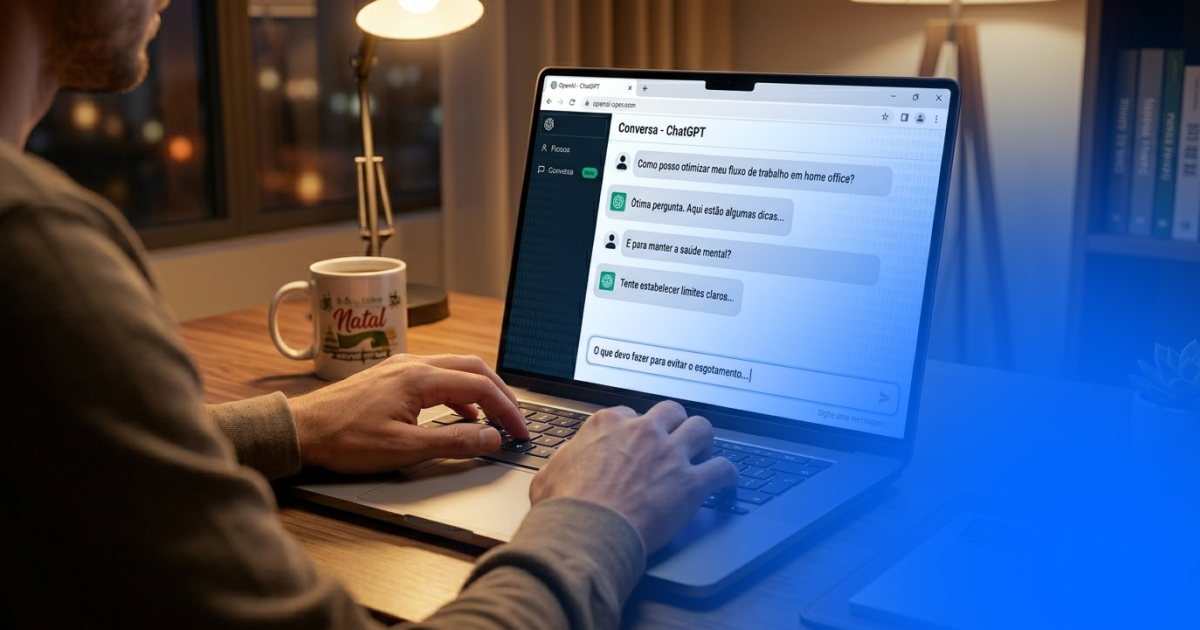 Inteligência Artificial no Dia a Dia: 10 Usos Práticos Para Você Começar Hoje 2 ChatGPT no laptop sendo usado para trabalho e produtividade no dia a dia