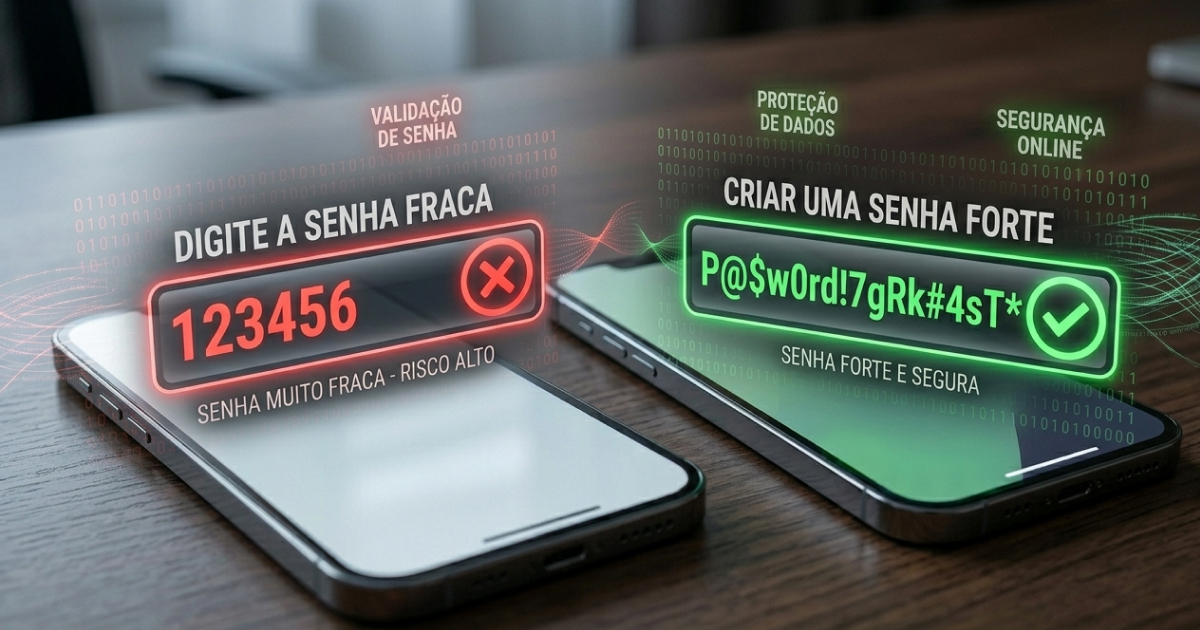 Como Criar uma Senha Forte e Não Esquecer Nunca Mais 2 Comparação senha fraca vs senha forte — exemplos de senhas seguras e inseguras