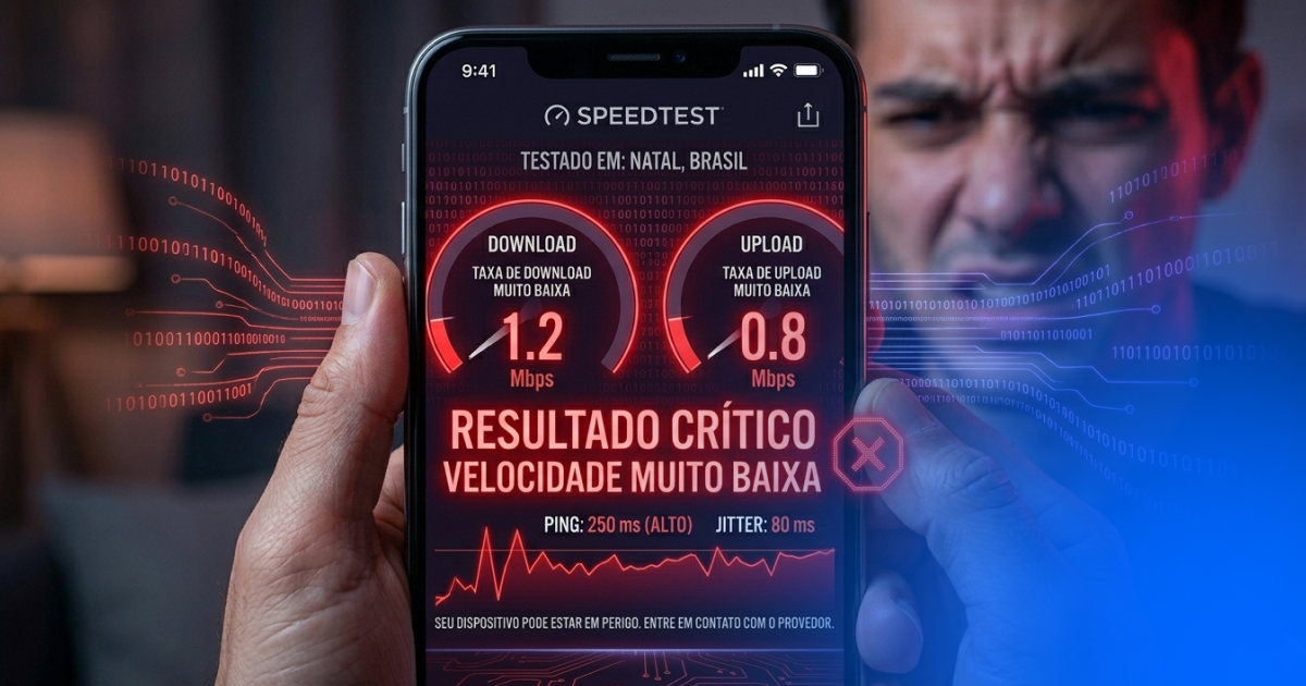 Teste de velocidade Wi-Fi com Speedtest — resultado de internet lenta em casa